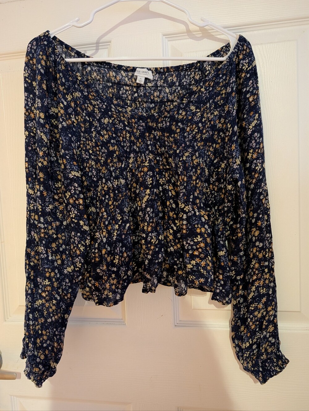 True Craft Navy Floral Smocked Peasant Blouse